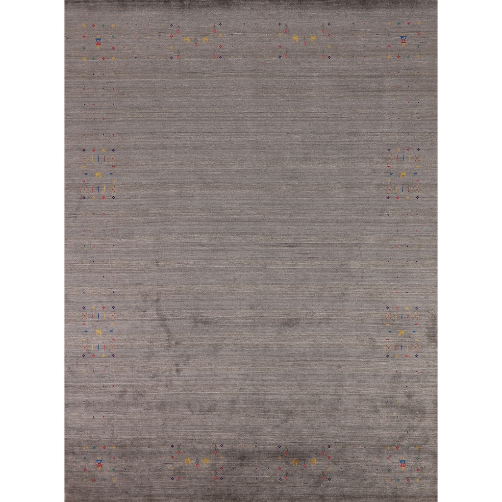 Earth Tone Gabbeh Indian Area Rug Silk Carpet - 8'0" X 9'9"