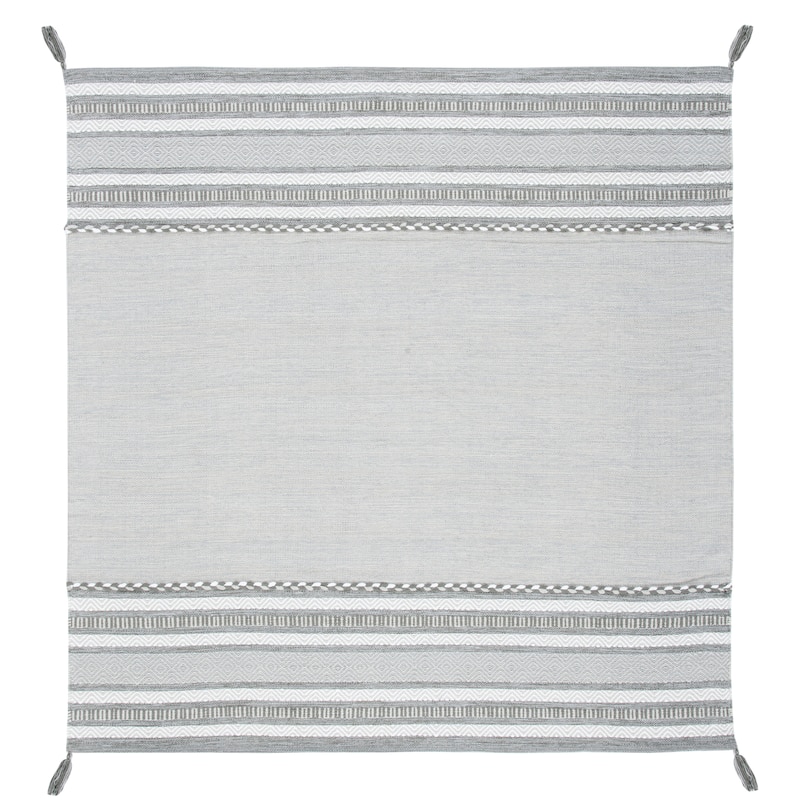 SAFAVIEH Handmade Montauk Carisbrooke Boho Stripe Cotton Flatweave Rug - 6' Square - Grey/Ivory