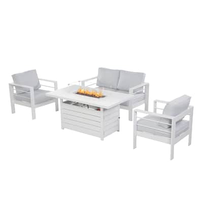 4 Pcs Patio Furniture Set with Propane Firepit