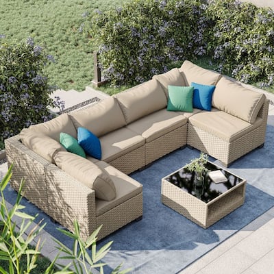 7-Piece All-Weather Outdoor Sectional Sofa with Water Resistant Cushions