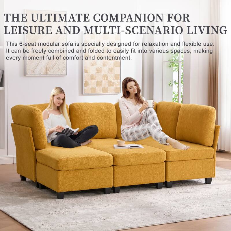 Modular Sleeper Sofa Bed U-shaped Sectional Couches with Hidden Storage Seat and Ottomans, Freely Combinable Chaise Lounge Sofa