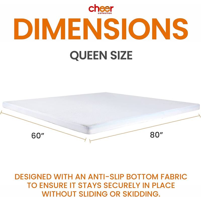 Cheer Collection 2 Inch Gel Infused Memory Foam Bed Topper with Washable Cover