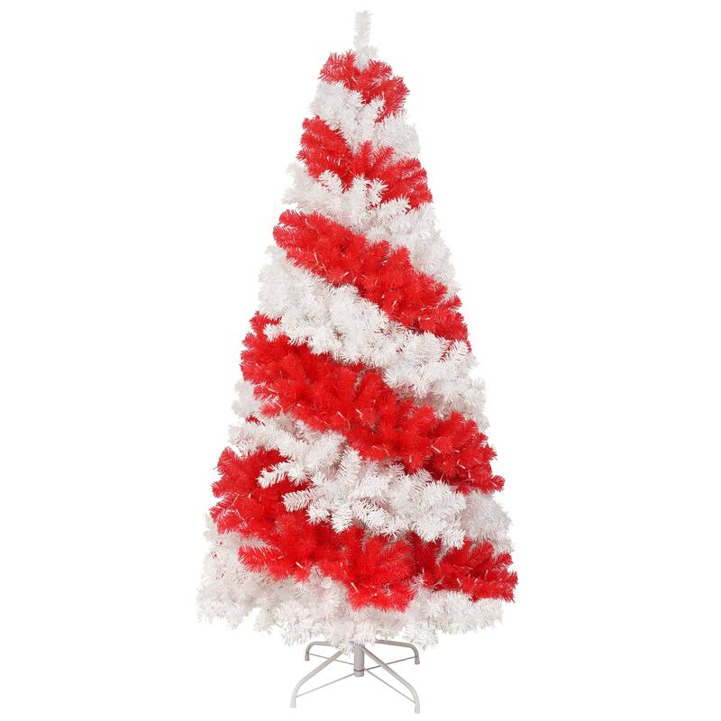 6ft Artificial Christmas Tree with 300 LED Lights and 900 Bendable Branches, Candy Cane Christmas Tree Holiday Decoration