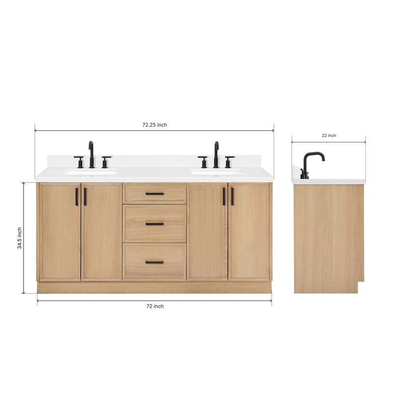 Ariel K72DCQRVO Kelly 72-1/4" Free Standing Double Basin Vanity Set
