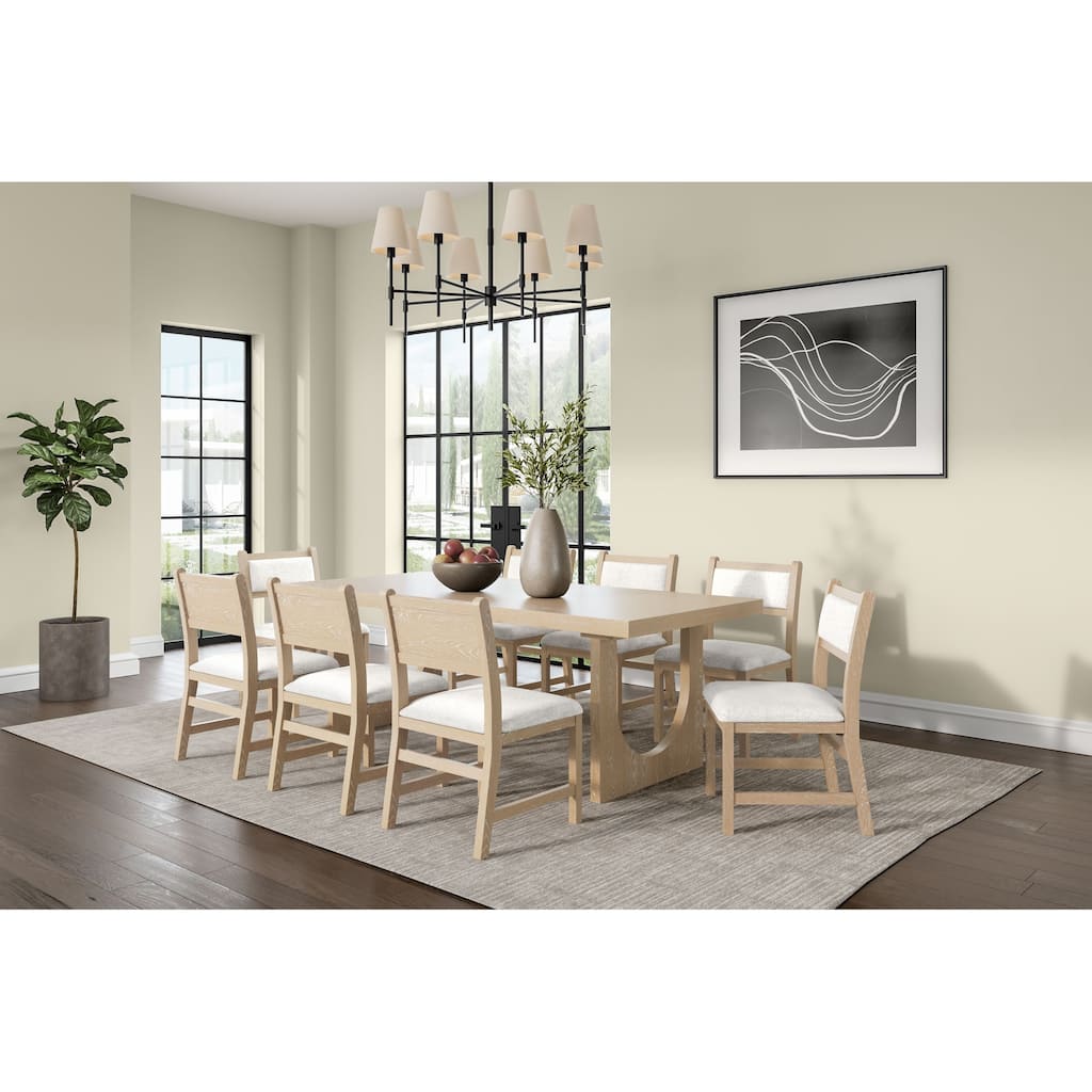 Modern Wood Rectangular Kitchen Table with Eight Chairs, Dining Table and Eight Seats, Light Brown