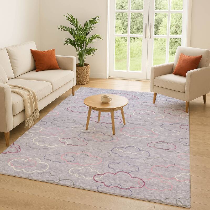 Machine Washable Indoor/ Outdoor Modern Clouds Chantille Rug