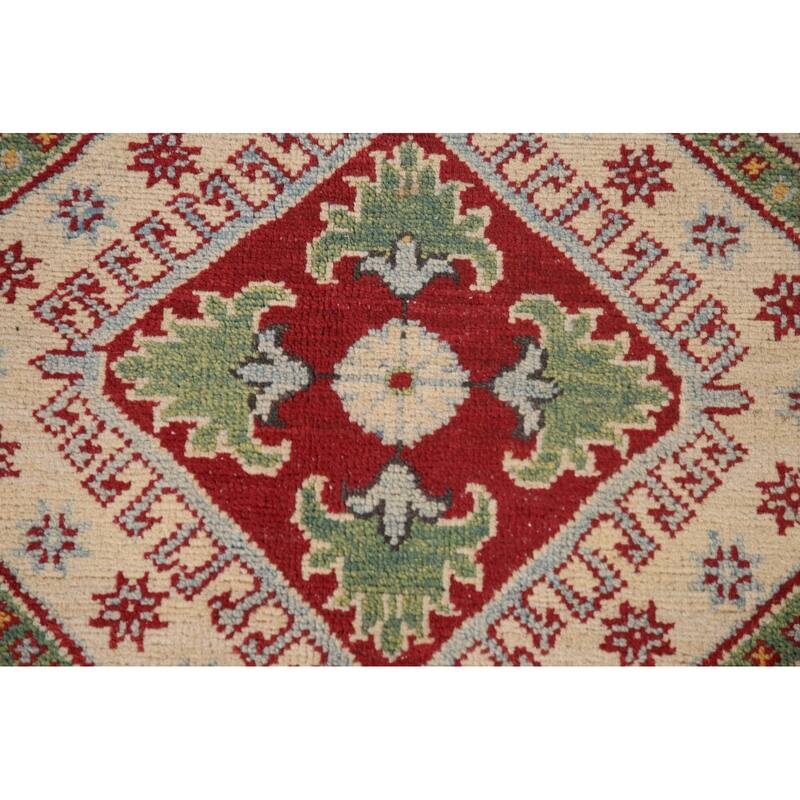 Gray Geometric Kazak Area Rug Handmade Wool Carpet - 6'6" x 9'9"