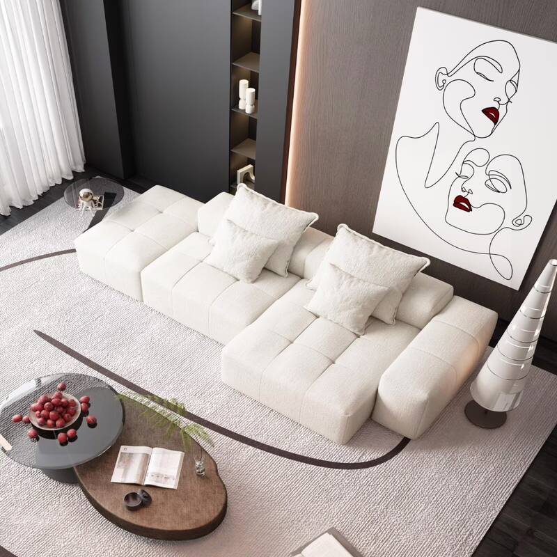 Oversized Modular Sectional Sofa,Sparkling Chenille Fabric,DIY Sofa - 1-Ottoman+1-Seater+1-Chaise+1-Amrest - Beige