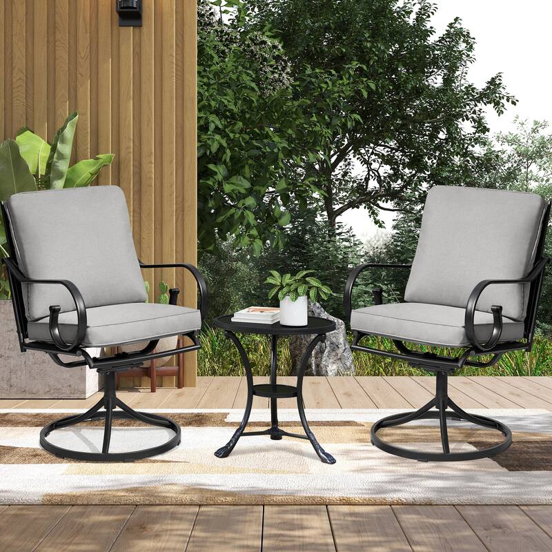 EROMMY Patio Swivel Chairs Set of 2, 360° Rocking Outdoor Dining Chairs with Cushions and Metal Frame - Grey