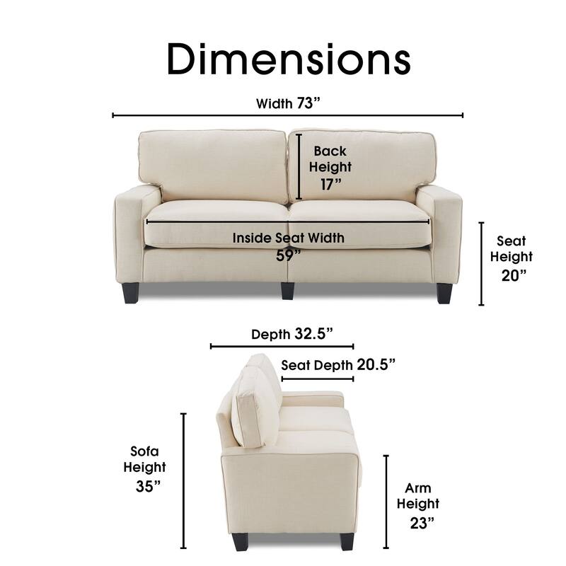 Serta Palisades Upholstered 73" Sofas for Living Room Modern Design Couch, Straight Arms, Soft Upholstery, Tool-Free Assembly