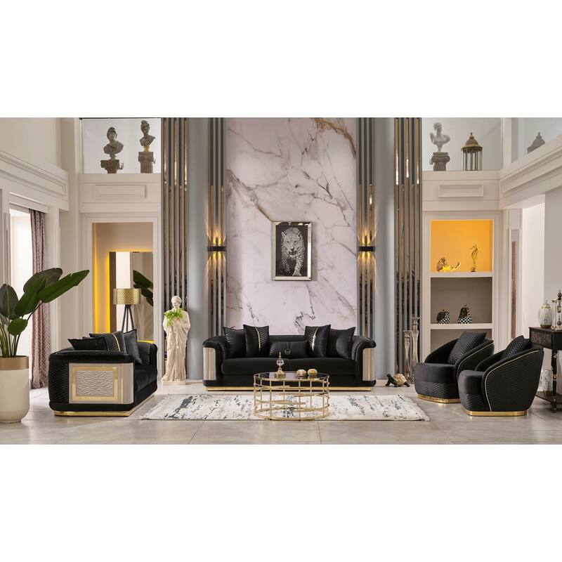 Eze 4-piece Living room Set 1 Sofa & 1 Loveseat & 2 Chair - Black