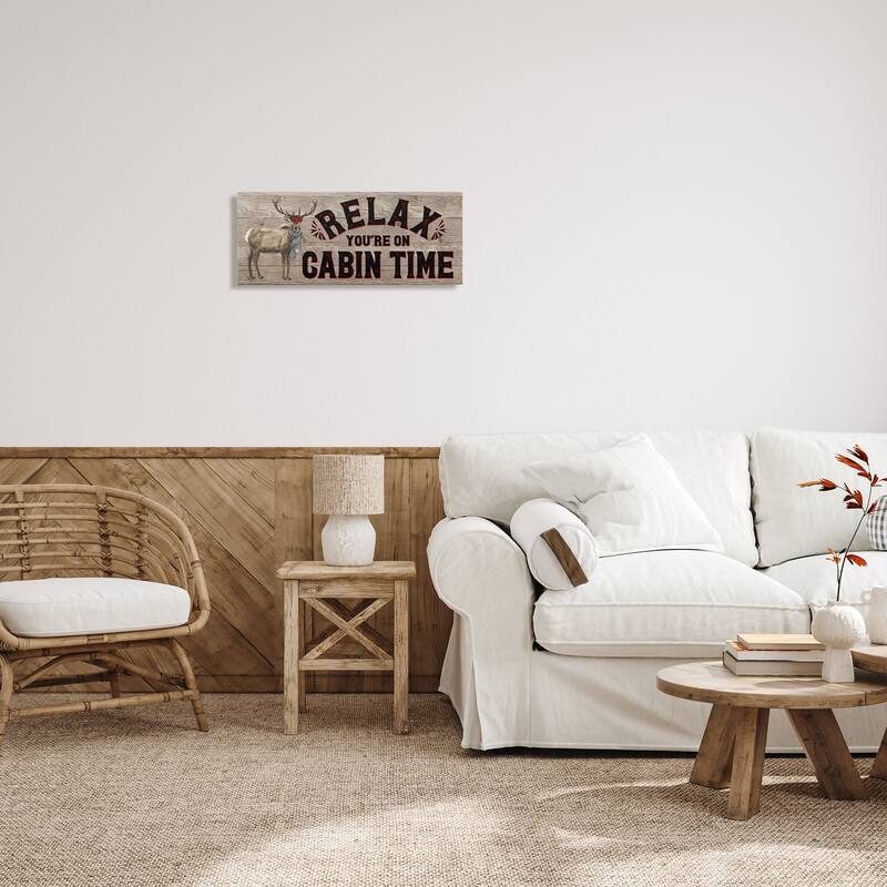 Stupell Relax You're On Cabin Time Moose Typography Sign, Canvas, 10 x 1.5 x 24, Made in USA