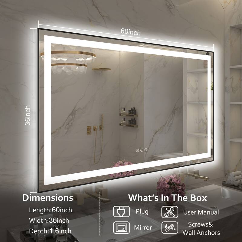 QuivaraView Aluminum front light and backlit LED lighted Framed Tempered Glass Bathroom Vanity Wall Mounted Mirror