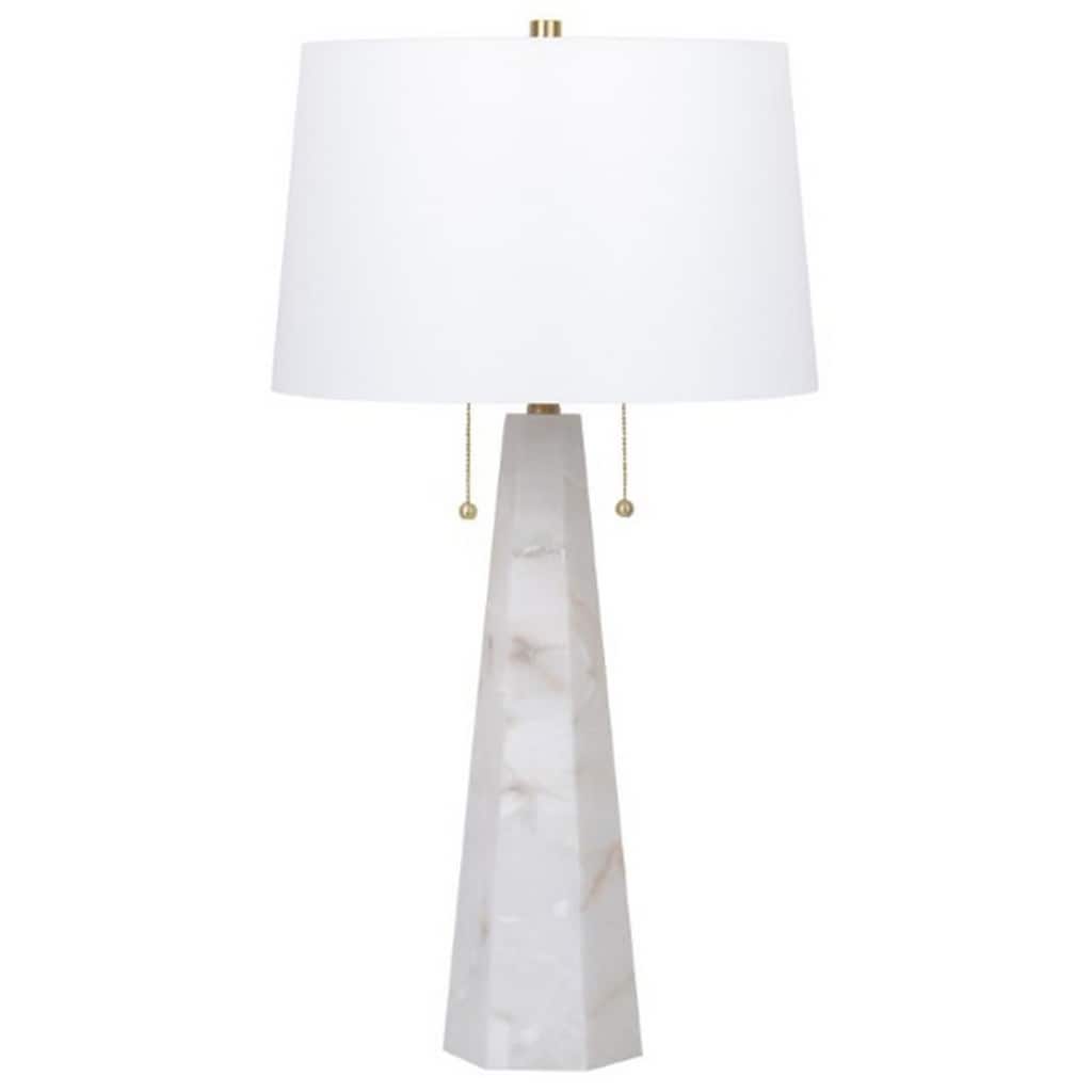 32 Inch Table Lamp, White Drum Shade, Double Pull Chain, Tapered Cone Base