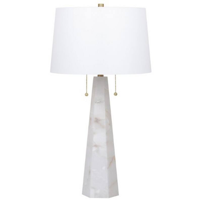 32 Inch Table Lamp, White Drum Shade, Double Pull Chain, Tapered Cone Base