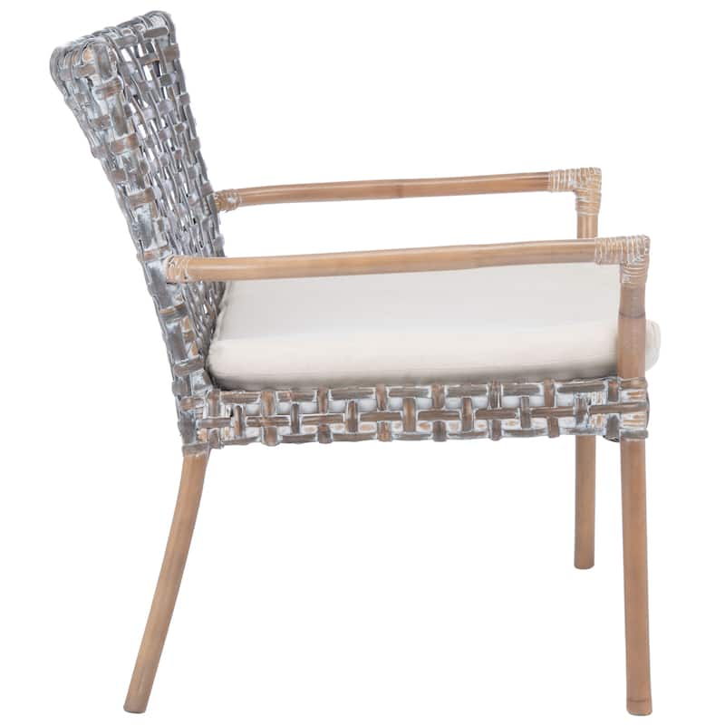 SAFAVIEH Roxanna Coastal Rattan Accent Chair with Cushion - 29.5" W x 26.2" L x 31.1" H - 30Wx26Dx31H