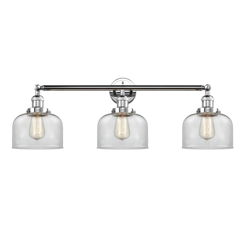 Innovations Lighting Large Bell 3 Light 32" Wide Bathroom Vanity Light - Polished Chrome / Clear