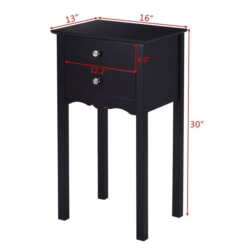 Side Table End Accent Table with 2 Drawers-Black - 16.0" x 13.0" x 30.0" (L x W x H)