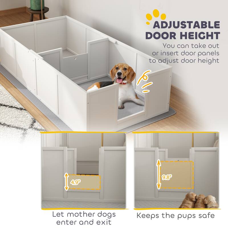 PawHut Whelping Box for Dogs and Puppies, Dog Whelping Box with Washable Waterproof Pee Pad & Adjustable Door for Medium Dogs