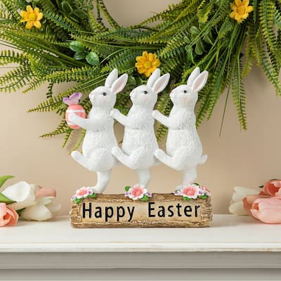 Glitzhome 9.25"H Easter Resin Triple Bunny Figurine Table Decor