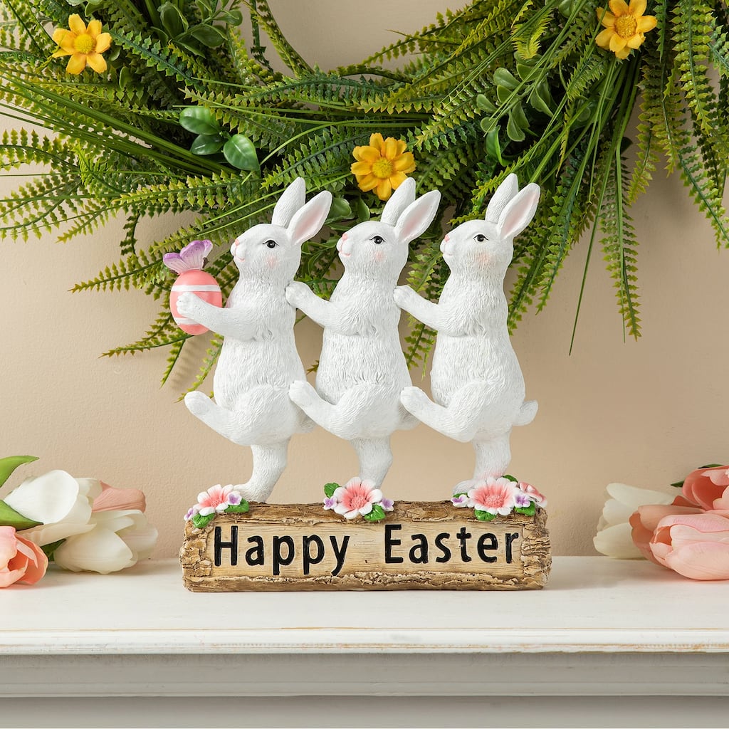 Glitzhome 9.25"H Easter Resin Triple Bunny Figurine Table Decor