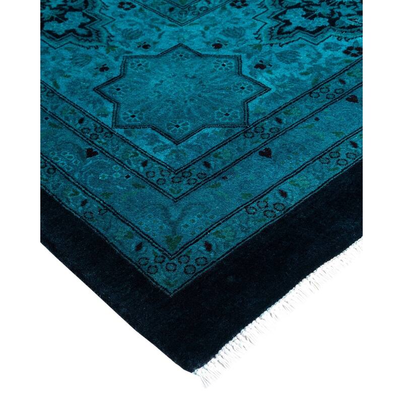 Overton Hand Knotted Wool Vintage Inspired Modern Contemporary Overdyed Blue Area Rug - 12' 2" x 18' 6"