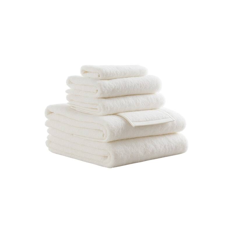 HomeRoots Set of Six Ivory Cotton Quick Dry Terry Cloth Towels