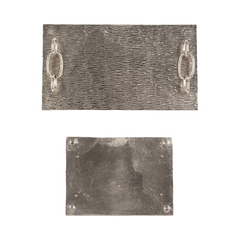 Decorative Metal Tray with Link Handles - Set of 2 - 21", 14", Gold