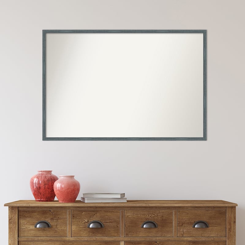 Non-Beveled Wood Wall Mirror - Dixie Blue Grey Rustic Narrow Frame