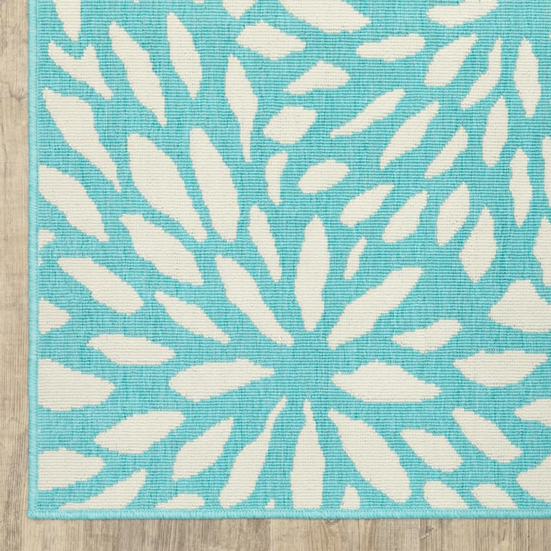 Style Haven Martinique Floral Petals Indoor Outdoor Aqua/ Off-White Area Rug