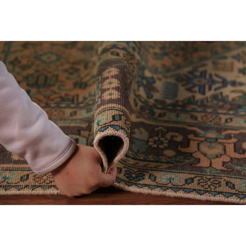 Handmade Tabriz Persian Vintage Area Orange Wool Carpet - 6'7" x 9'9"