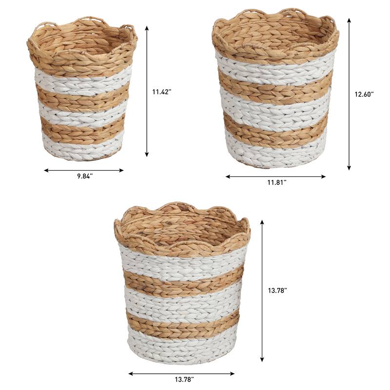 Handwoven Water Hyacinth Scalloped Edge Nesting Baskets (Set of 3)