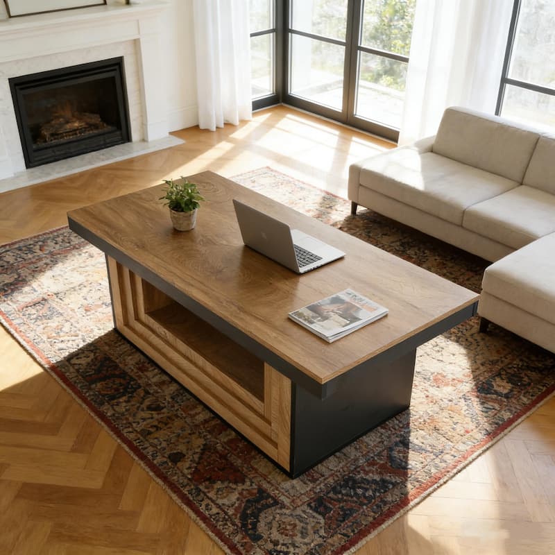 47" Retro Modern Coffee Table With Open Shelf For Living Room