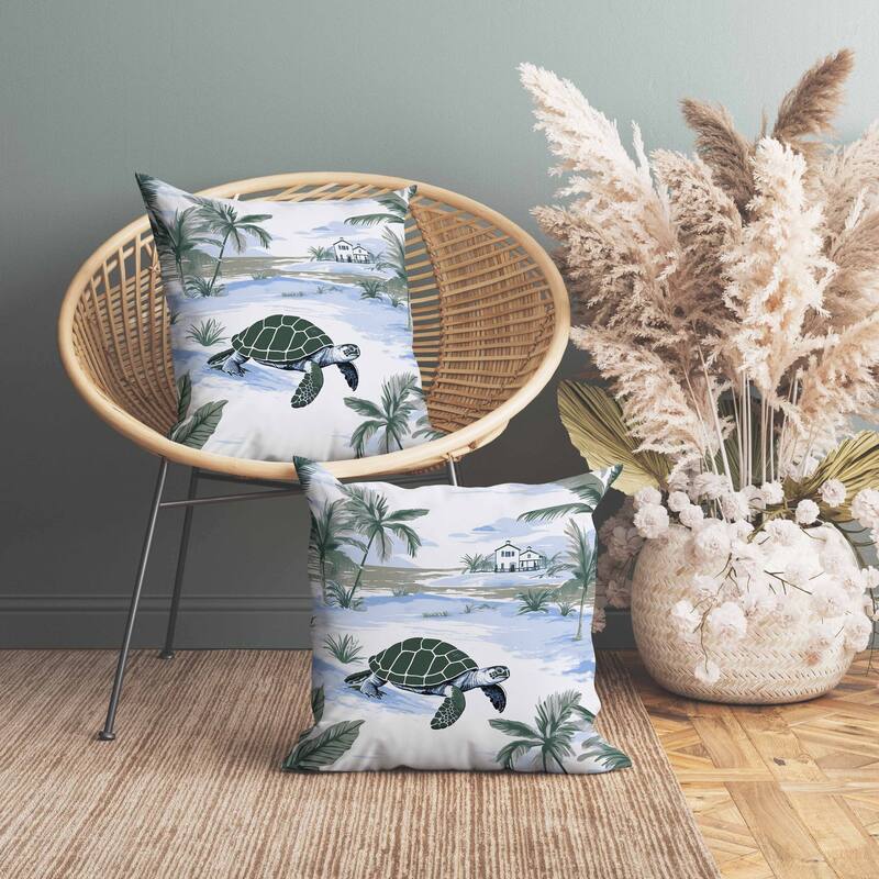 Sandy Shores Turtle Faux Suede Reversible Throw Pillow Green and Blue
