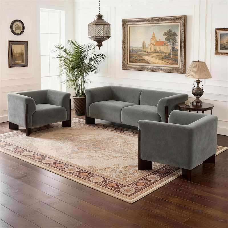 3-Piece Chenille Living Room Set with Loveseat and Accent Chairs