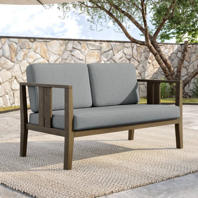 Teak Wood Weatherproof Outdoor Loveseat - Grey