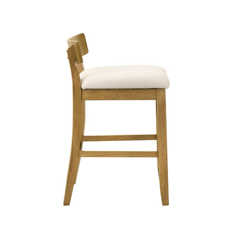 Merie Modern Transitional Wood Counter Height Kitchen Bar Stool with White Boucle Fabric Upholstered Seat