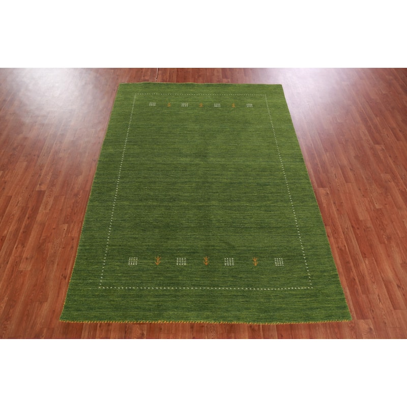 Hand Knotted Oriental 100% Wool Carpet Tribal Tribal Green Gabbeh Area Rug - 7' 9'' X 5' 8''