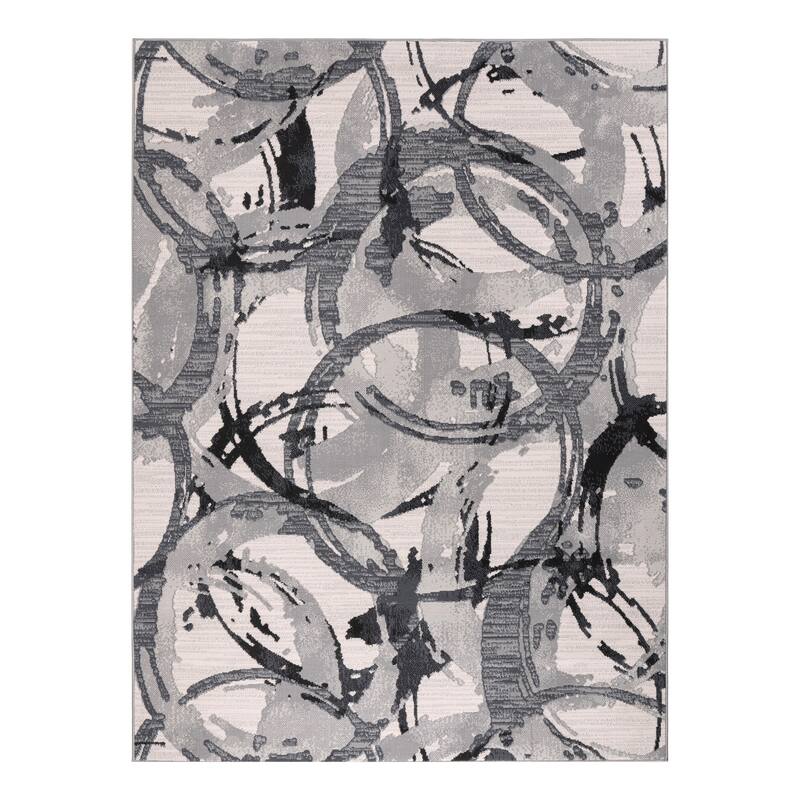 Lela Collection Geometric Circles Polyester Rug - 7'6" x 10'6" - Grey/Ivory