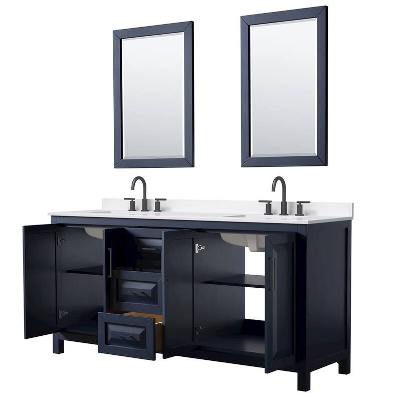 Daria 72-inch Double Vanity, 3 Hole Quartz Top, 24-inch Mirrors