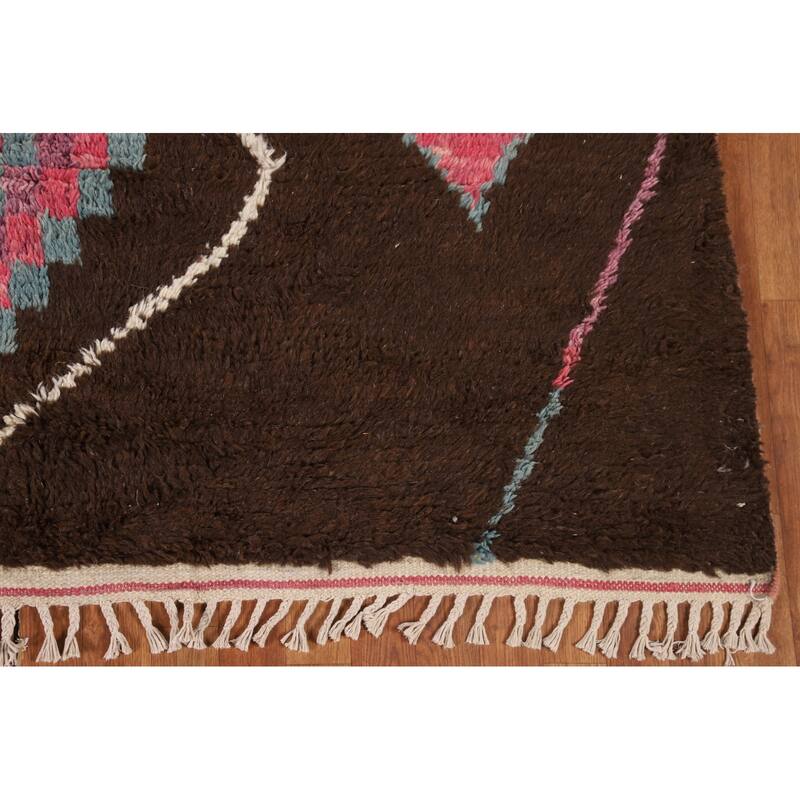Tribal Brown Moroccan Oriental Area Rug Hand-Knotted Wool Carpet - 6'10" x 11'0"