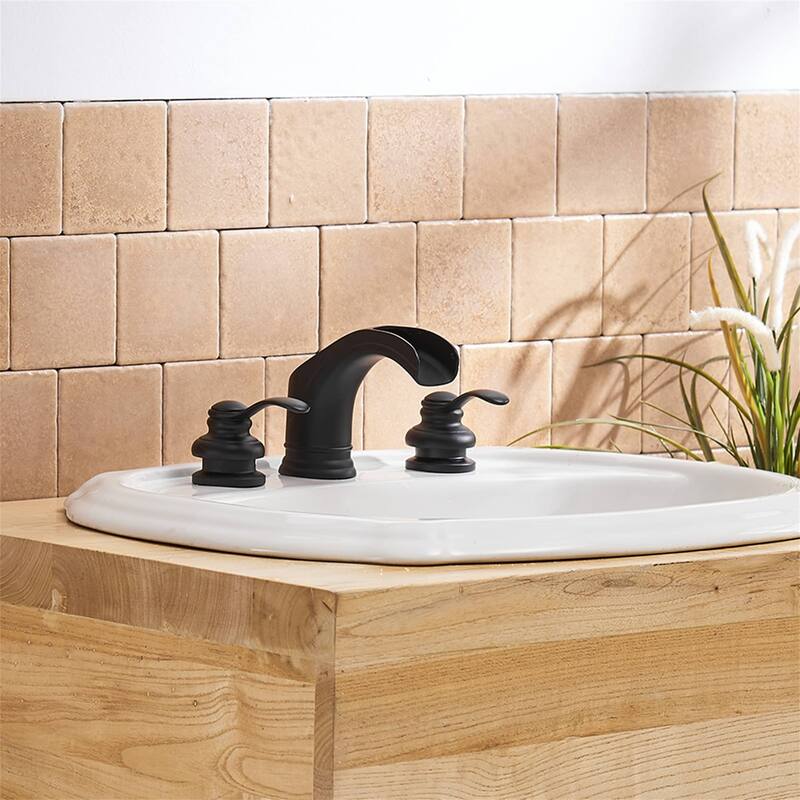 Waterfall Widespread Bathroom Sink Faucet With Drain Assembly 8 Inch Basin Vanity Faucets 3 Hole Modern Double Handle Black Taps