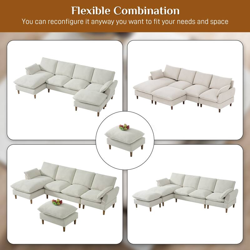 Modern U-Shaped Sectional Sofa Couch with Ottoman Chaise for Living Room