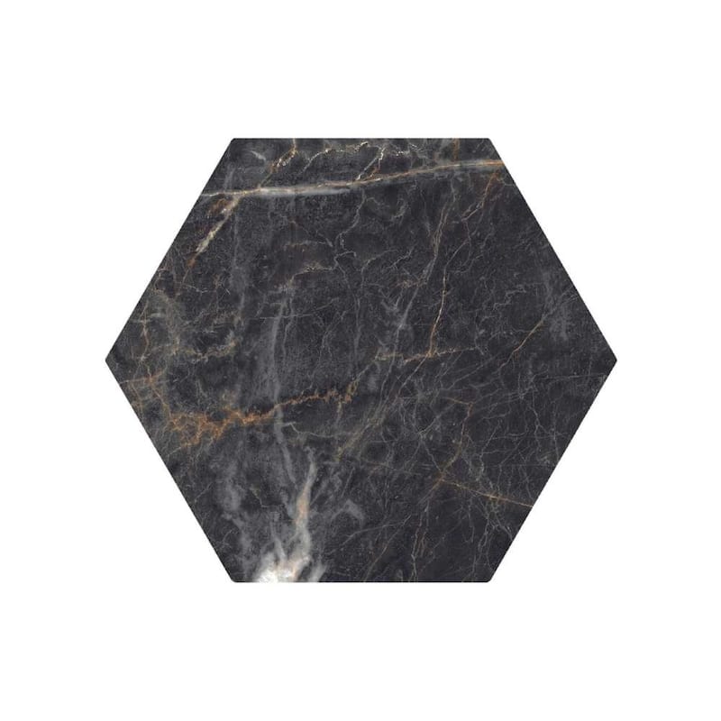 Oscuro 8x9 Black/ Gold Matte Hexagon Marble Look Porcelain Tile - Floor & Wall