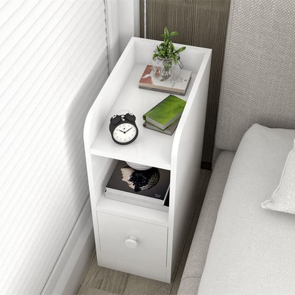 Modern White Nightstand with Storage Drawer Wood End Side Table Long ...