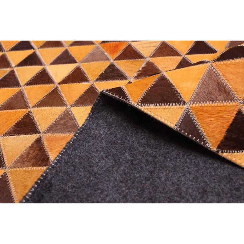ECARPETGALLERY Handmade Cowhide Patchwork Orange Leather Rug - 5'0 x 7'11