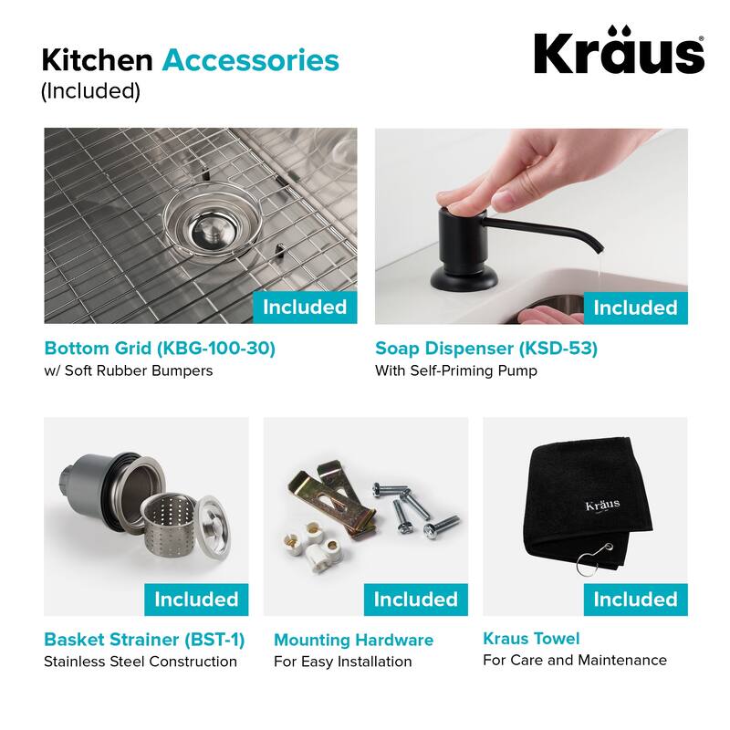 Kraus 3-in-1 Set Undermount Kitchen Sink, Pulldown Faucet, Dispenser
