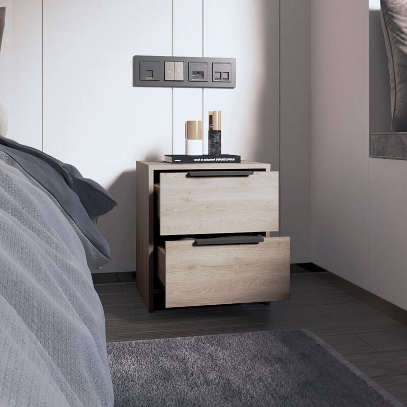 Light Grey 2-Drawer Nightstand with Modern Design and Smooth-Running Drawers