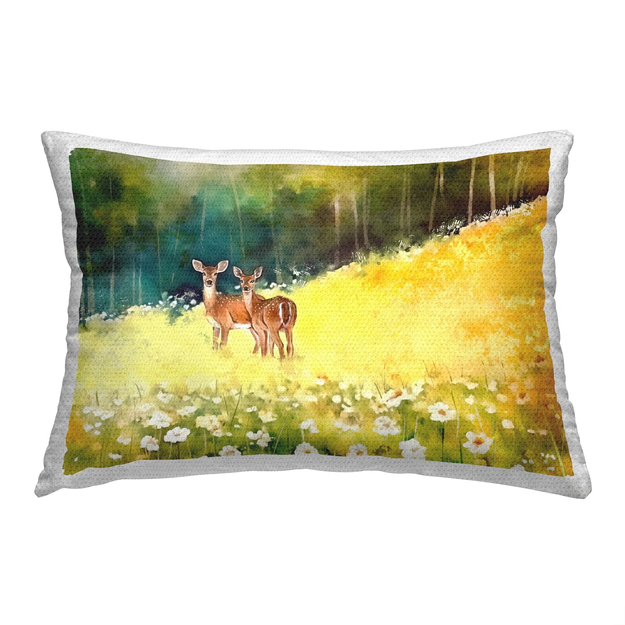 Stupell Deer in Forest Meadow Printed Outdoor Throw Pillow Design by Ziwei Li