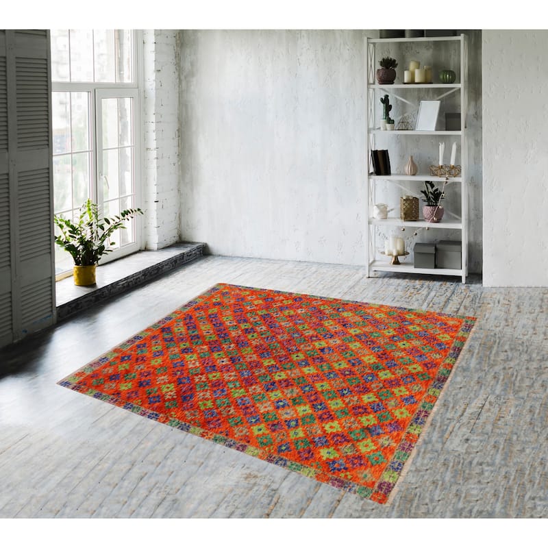 Boho Chic Balochi Conley Orange/Green Hand Knotted Wool Rug - 4'8'' x 6'4''